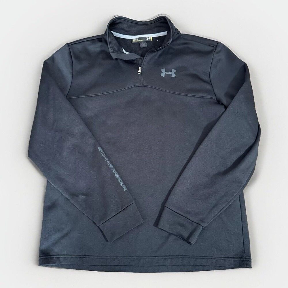 Under Armour Pullover Mens Med Black 1/4r Zip Fleece Logo Loose Fit Athleisure